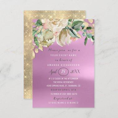 Bridal Shower Flower Brunch Spark Gold Purple Invitations