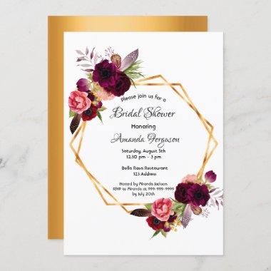 Bridal shower flowers gold geometric Invitations