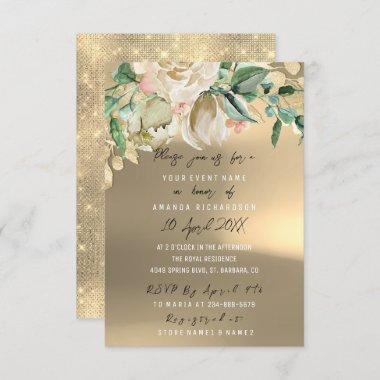 Bridal Shower Flowers Green Gold Rose Elegant Invitations