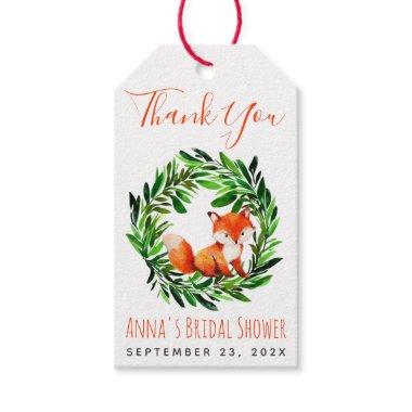 Bridal Shower Fox Watercolor Greenery Thank You Gift Tags