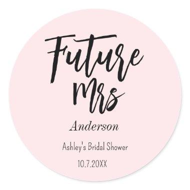 Bridal Shower Future Mrs Blush Pink Classic Round Sticker