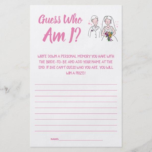 Bridal Shower Game Invitations Guess Who am I? Flyer