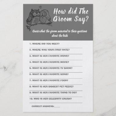 Bridal Shower Game Invitations What did the Groom Say F Flyer