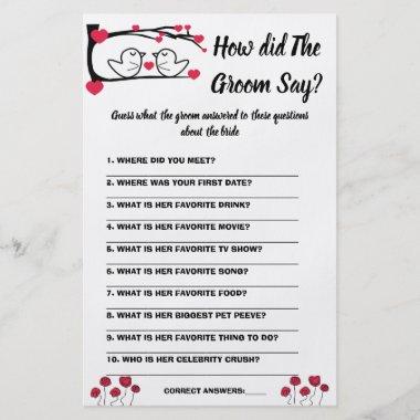 Bridal Shower Game Invitations What did the Groom Say Flyer