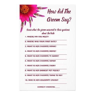 Bridal Shower Game Invitations What did the Groom Say Flyer