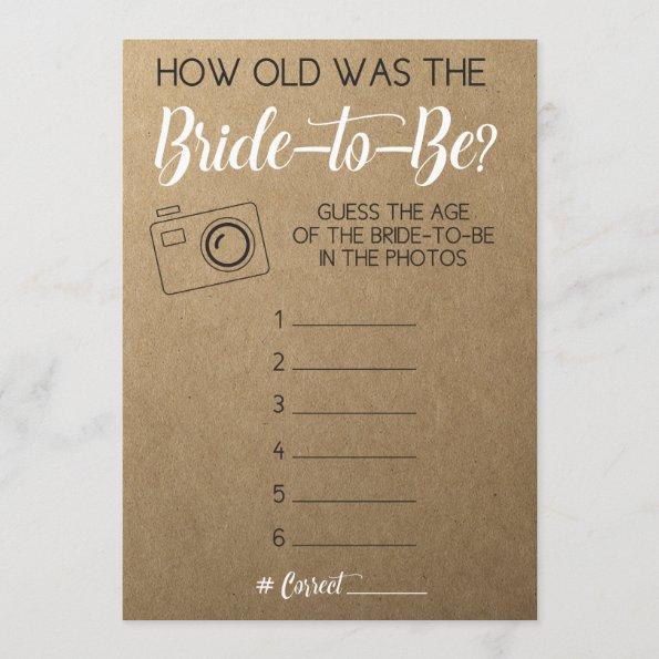 Bridal Shower Game- Guess Bride's Age from Photo Invitations