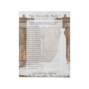 Bridal Shower Game in Rustic Wood and Lace Design Notepad
