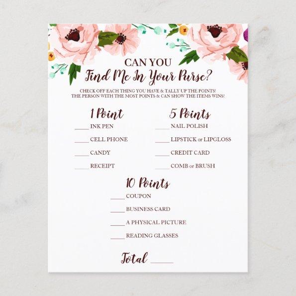 Bridal Shower Game In Your Purse Floral