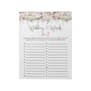 Bridal Shower Game - Wedding Words A-Z Notepad