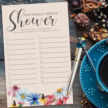 Bridal Shower Game Wildflower Charm Answer Invitations