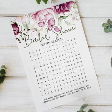 Bridal Shower Game Word Search Peonies Pink Floral
