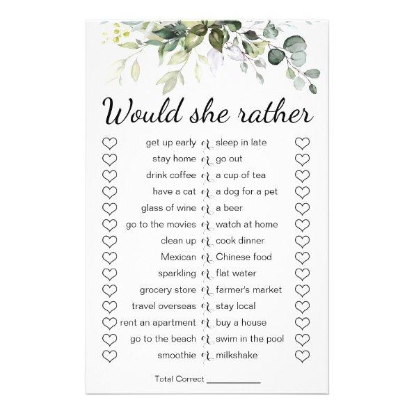 Bridal Shower Game Would She Rather Invitations Flyer