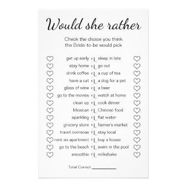 Bridal Shower Game Would She Rather Invitations Flyer