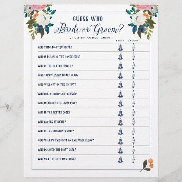 Bridal Shower Games Guess Who Bride or Groom Game
