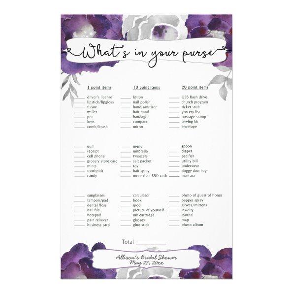 Bridal Shower Games purse / bingo, purple floral Flyer