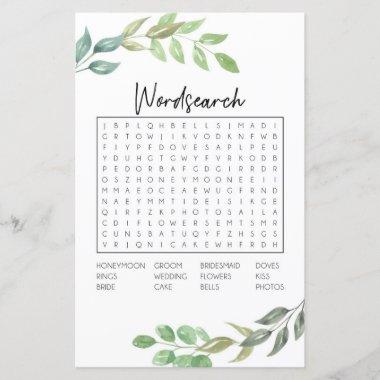 Bridal Shower Games Word Search Game Greenery