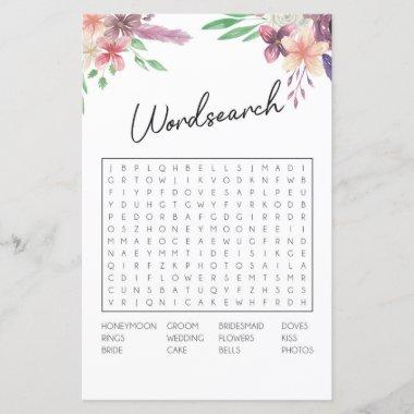 Bridal Shower Games Word Search Game Pink Floral