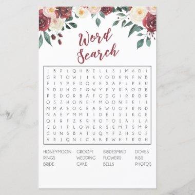 Bridal Shower Games Word Search Game Red Floral