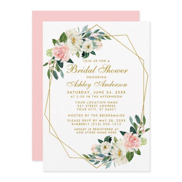 Geometric Frame Pink Floral Invite