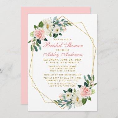 Bridal Shower Geometric Frame Pink Floral Invite P