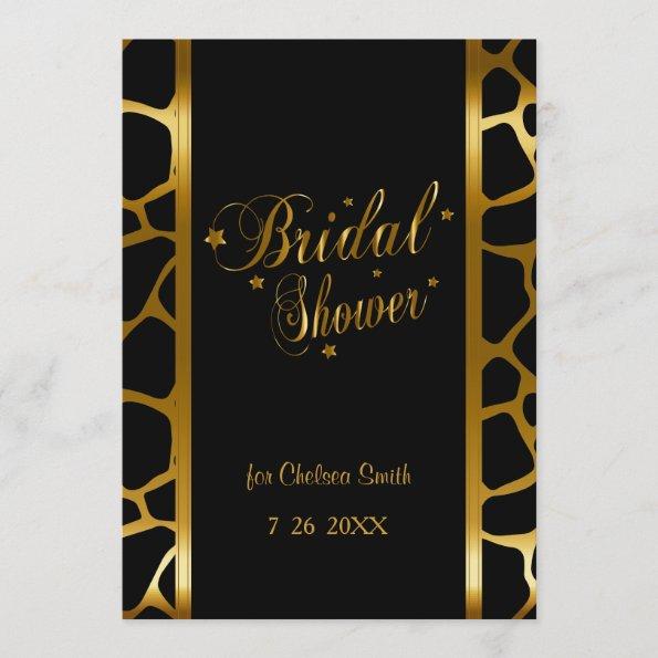 Bridal Shower Giraffe Pattern With Gold Lettering Invitations