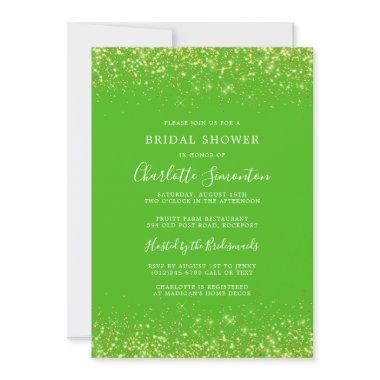 Bridal Shower Glitter Gold Kelly Green Invitations