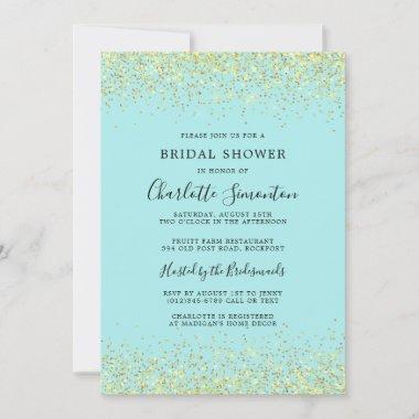 Bridal Shower Glitter Gold Teal Glam Invitations