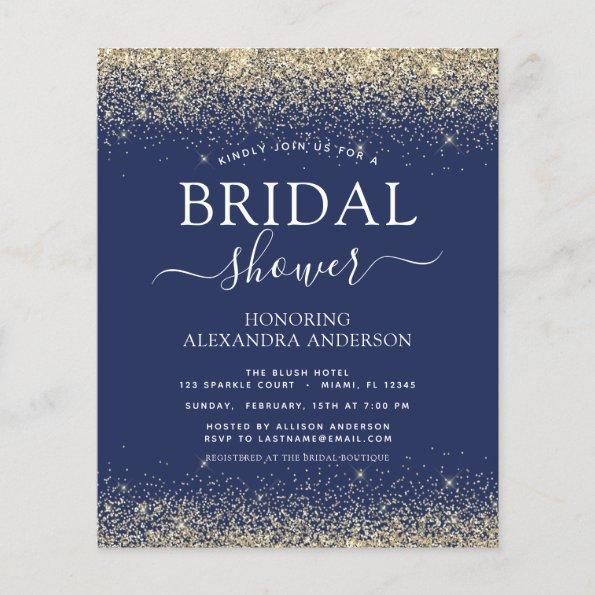 Bridal Shower Glitter Navy Blue Gold Invitations