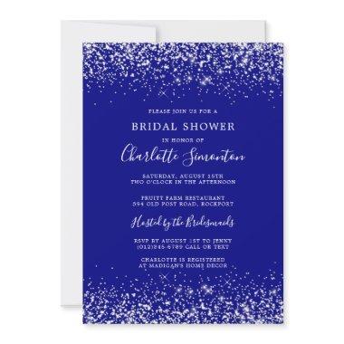 Bridal Shower Glitter Silver Navy Blue Glam Invitations