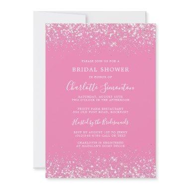 Bridal Shower Glitter Silver Pink Glam Invitations