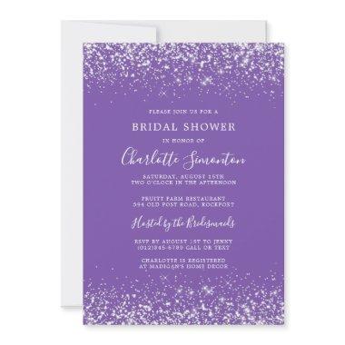 Bridal Shower Glitter Silver Royal Purple Invitations