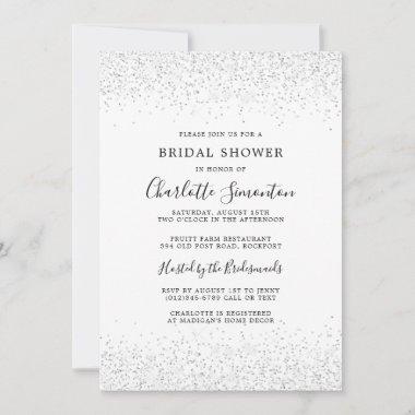 Bridal Shower Glitter Silver White Glam Invitations