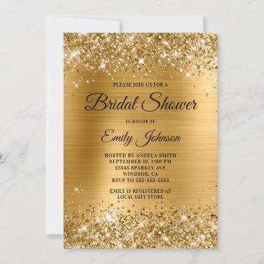 Bridal Shower Glittery Gold Foil Fancy Script Invitations
