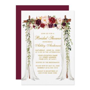 Bridal Shower Gold Burgundy Floral Canopy Invitations