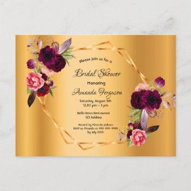 Bridal shower gold burgundy florals invitation postInvitations