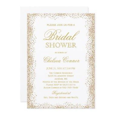 Bridal Shower - Gold Confetti and White Invitations