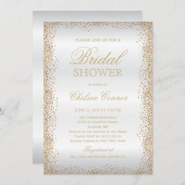 Bridal Shower - Gold Confetti and White Satin Invitations