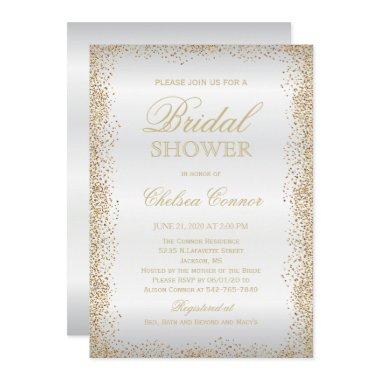 Bridal Shower - Gold Confetti and White Satin Invitations