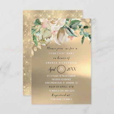 Bridal Shower Gold Flower Brunch Mint Gold Invitations