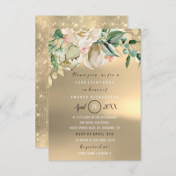 Bridal Shower Gold Flower Brunch Mint Gold Invitations