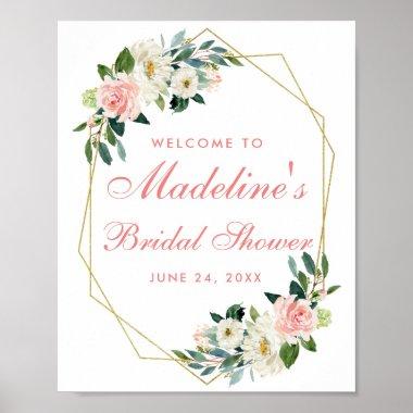 Bridal Shower Gold Frame Pink Blush Floral Welcome Poster