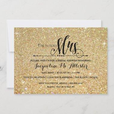 Bridal Shower Gold Glitter Future Mrs. Modern Fab Invitations
