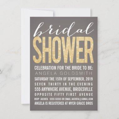 Bridal Shower Gold Glitter Gray Party Invitations