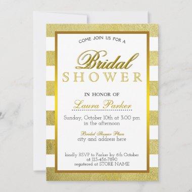 Bridal Shower Gold Striped Glitter Elegant Classic Invitations