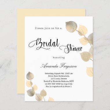 Bridal Shower golden eucalyptus budget Invitations