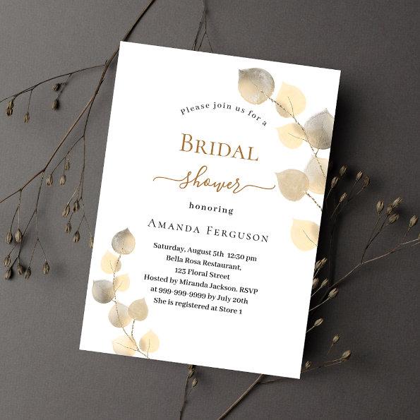 Bridal Shower golden eucalyptus sprigs Invitation PostInvitations