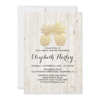 Golden Pineapple Couple Rustic Wood