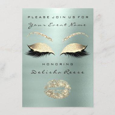 Bridal Shower Gray Mint Green Eyes Lips Glitter Invitations