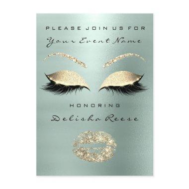 Bridal Shower Gray Mint Green Eyes Lips Glitter Invitations