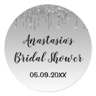Gray & Silver Glitter Drips Sparkle Classic Round Sticker